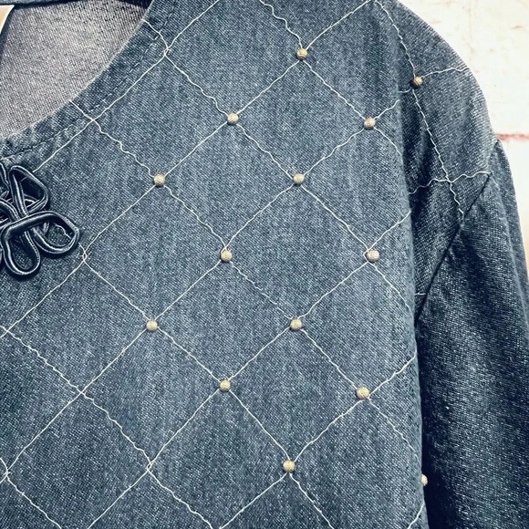 Saint Germain Paris Vintage Denim Chore Jacket Embellished Chambray Shacket - Picture 11 of 14